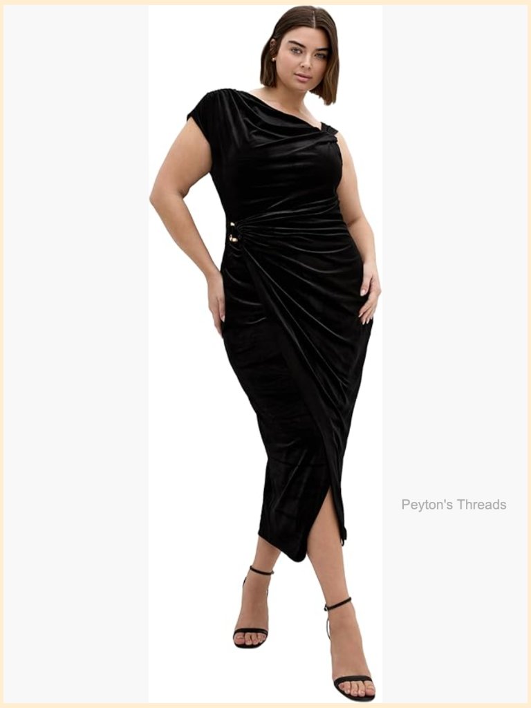 Plus Stretch Velour Midi Dress With Faux Wrap